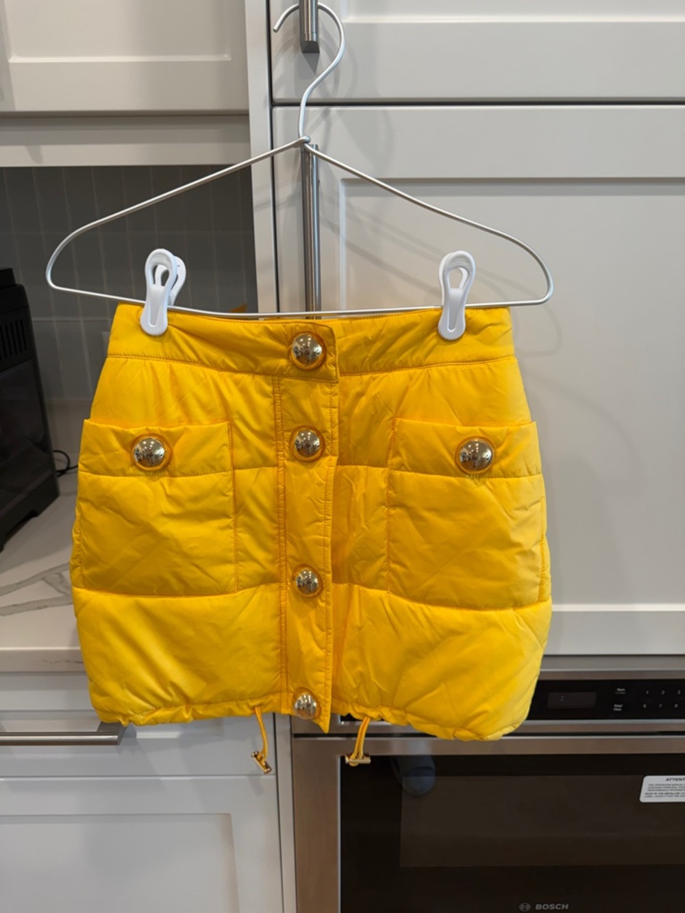 Moschino Yellow Quilted Mini Skirt with Gold Buttons